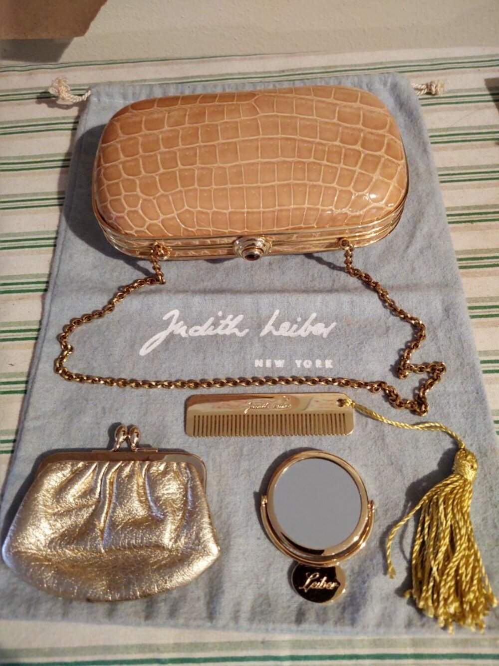 Judith Leiber CROCODILE clutch with all the bells and whistles!